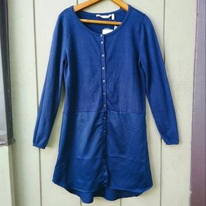 NWT SOFT SURROUNDINGS Navy Miriam Mixed Media Long Cardigan Tunic Size Small